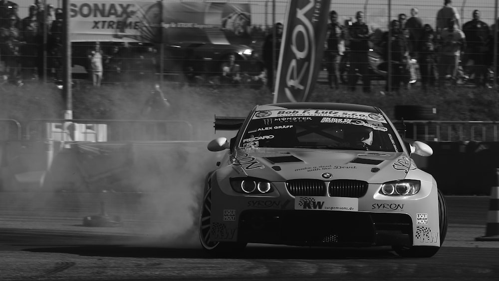 grayscale photo of BMW vehicle