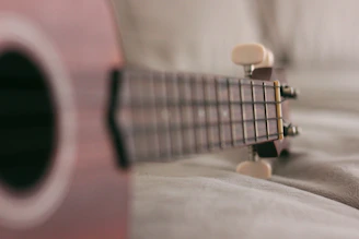 Close-up of a bluegrass band tuning instruments backstage.