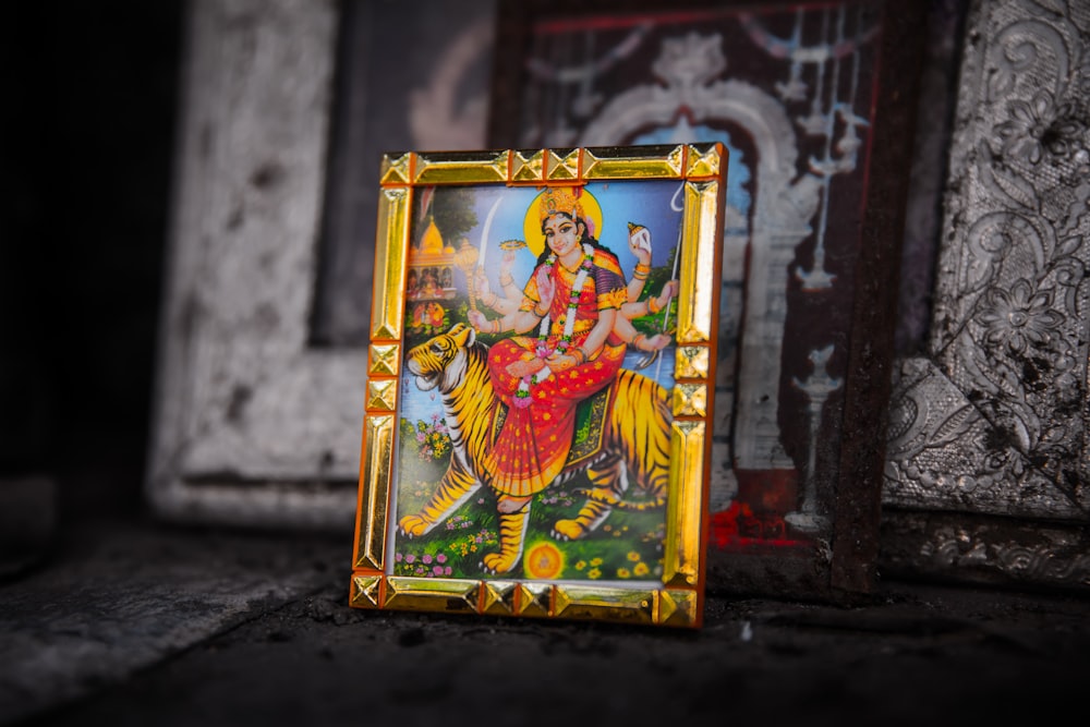 Durga photo on black surface