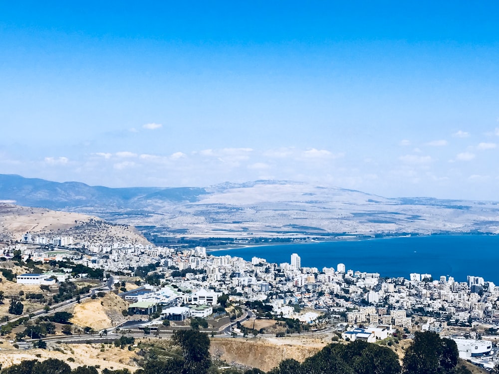 aerial view of buildings near ocean