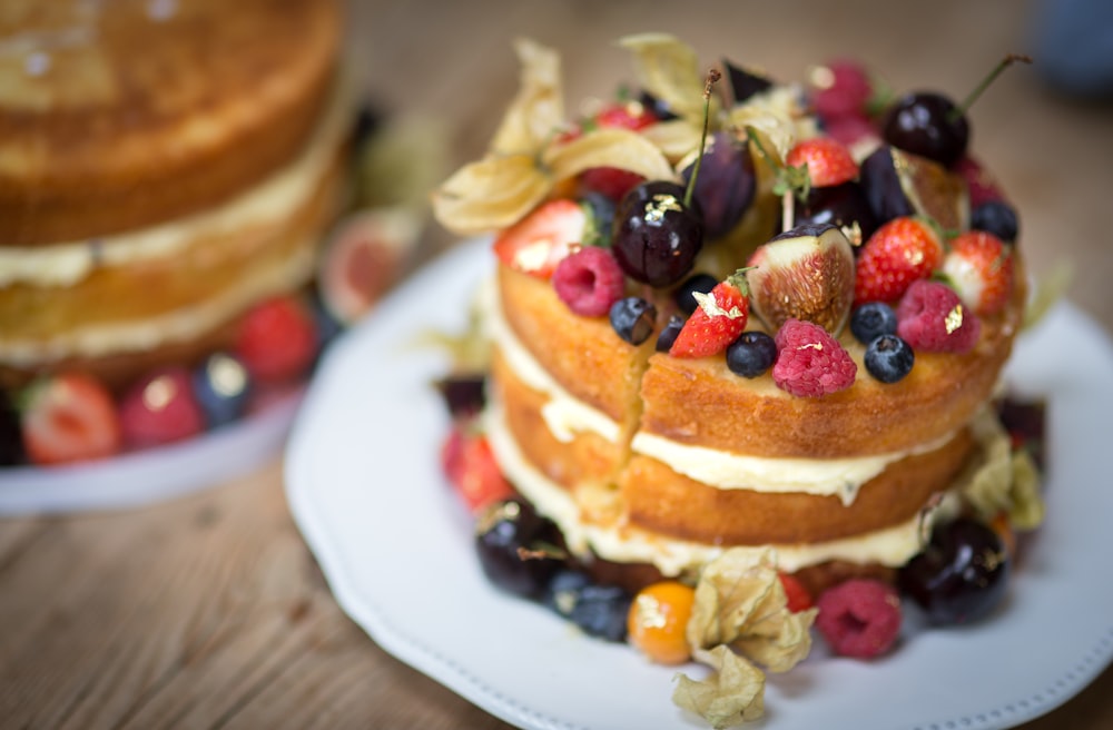 fruit cake on white plate