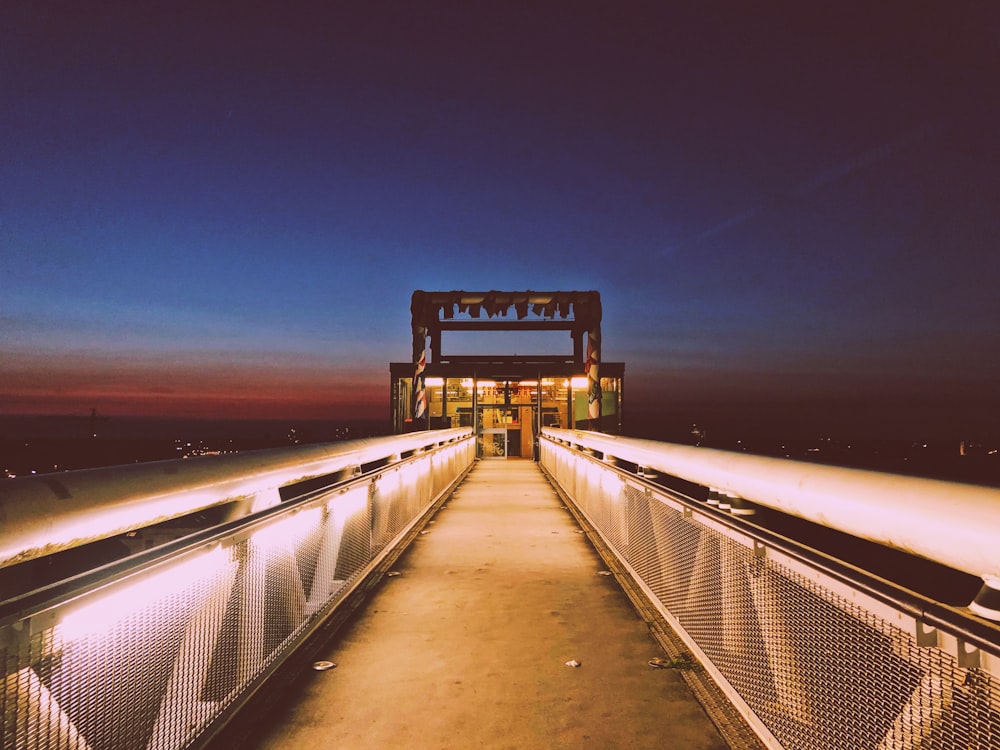 lighted bridge at night