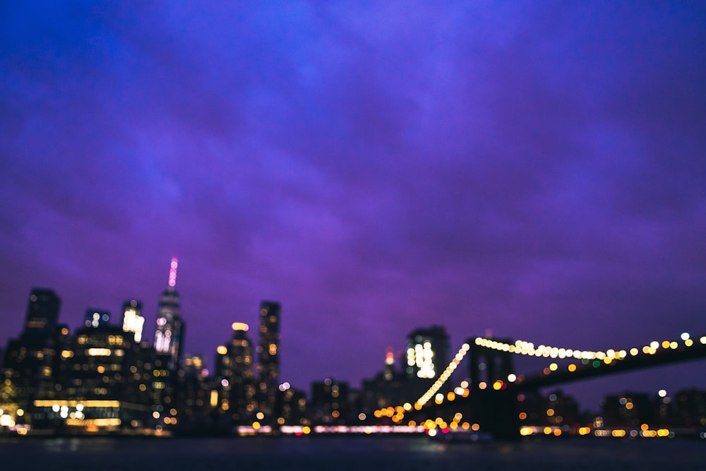 lighted bridge and buildings