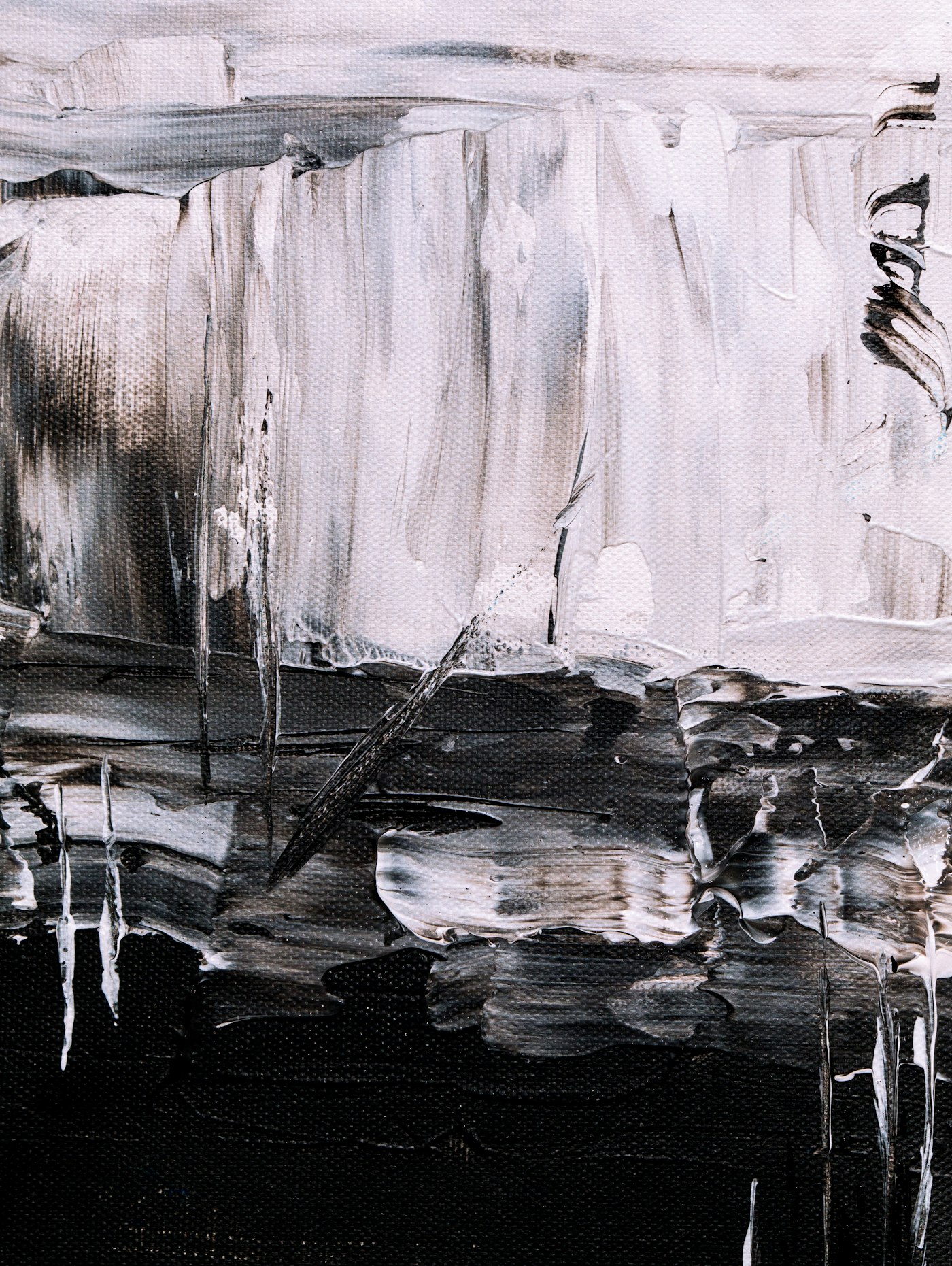 Small black, white, and gray abstract painting.