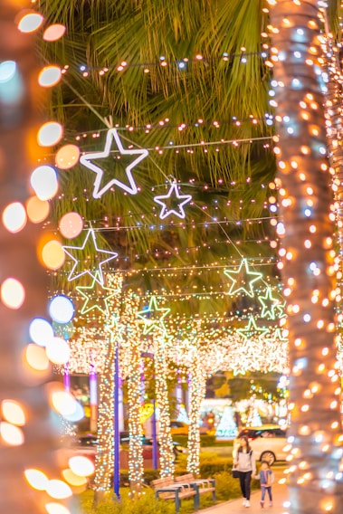 A vibrant display of holiday lights illuminating a neighborhood in Arizona during a festive meetup.