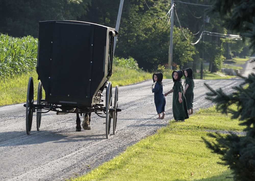 black carriage on gray road