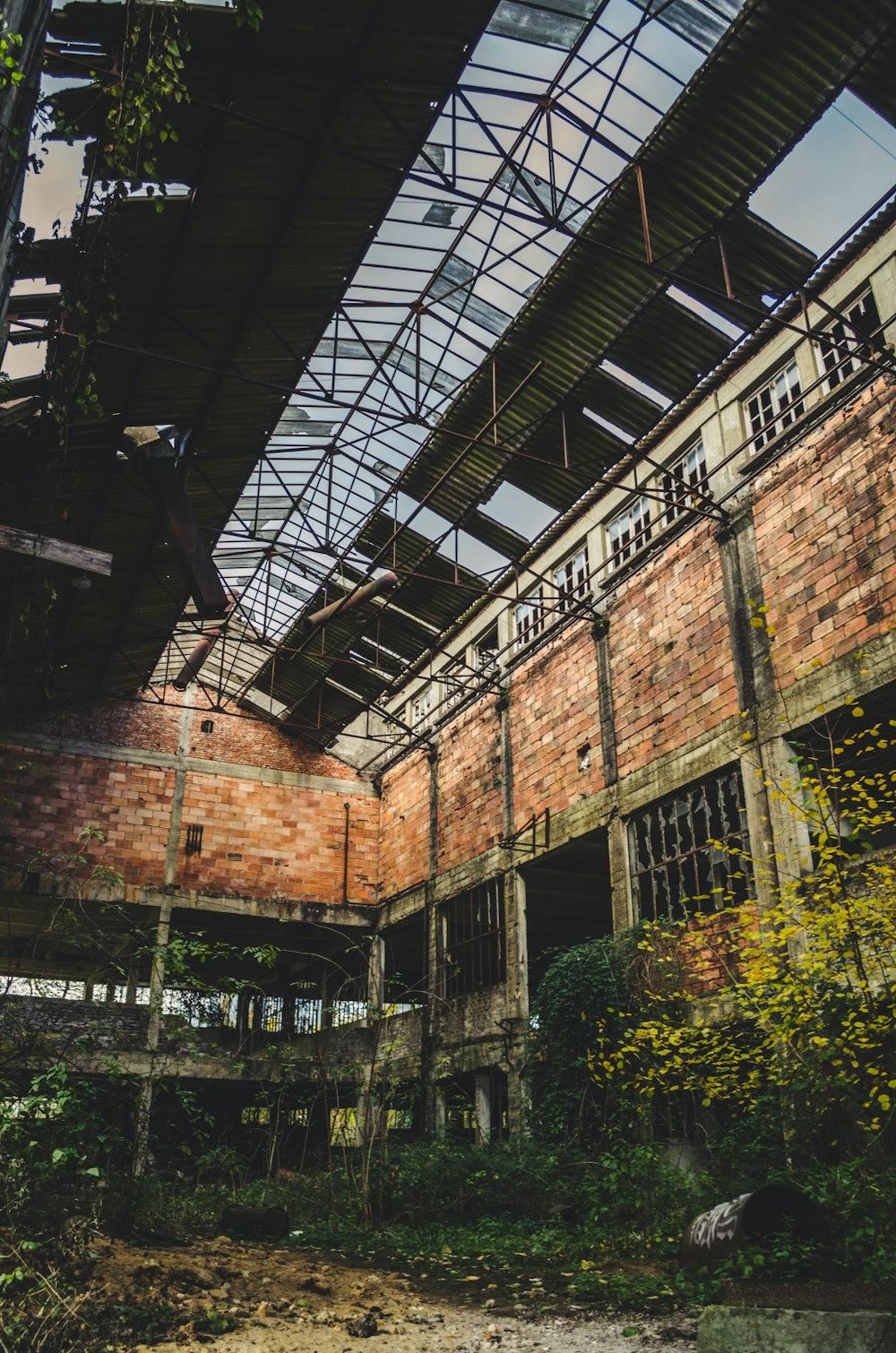 Un bâtiment abandonné avec beaucoup de fenêtres