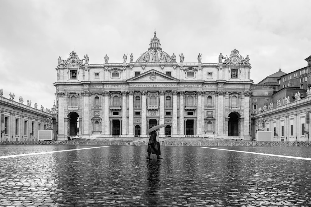 grayscale photography of building