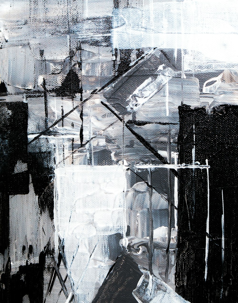 pintura abstrata branca e preta