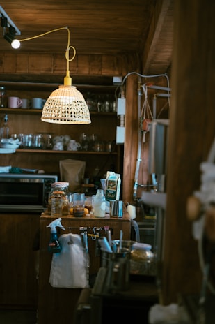 Cozy kitchen scene with simple ingredients and organized utensils.
