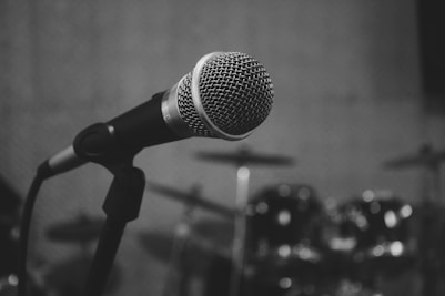 black and grey microphone on stand