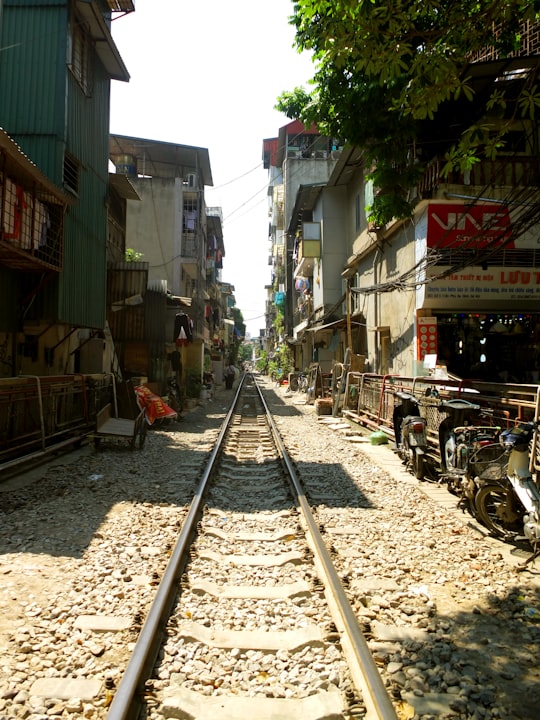 gray train tracks in Hanoi Vietnam
