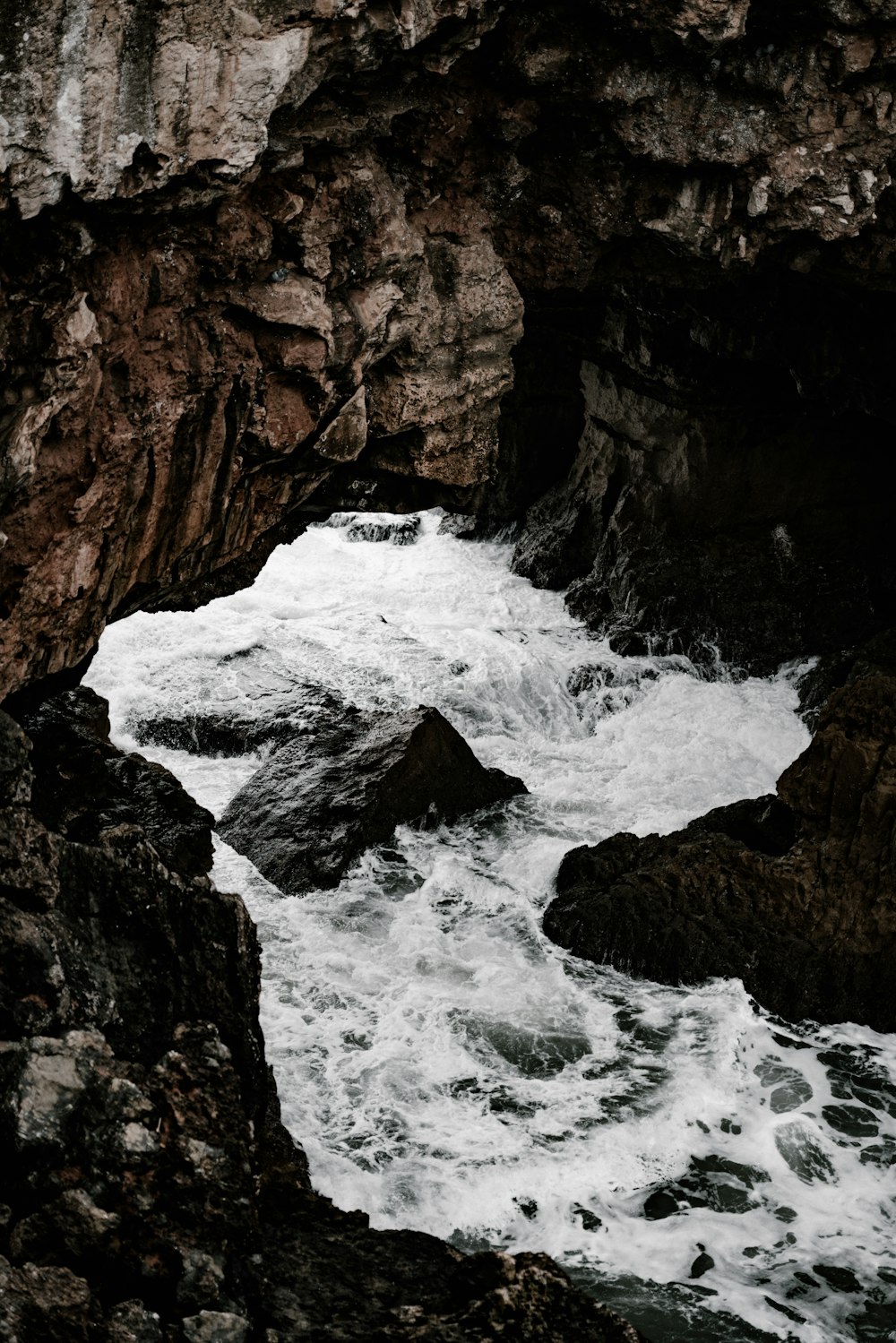 body of water between rock formations