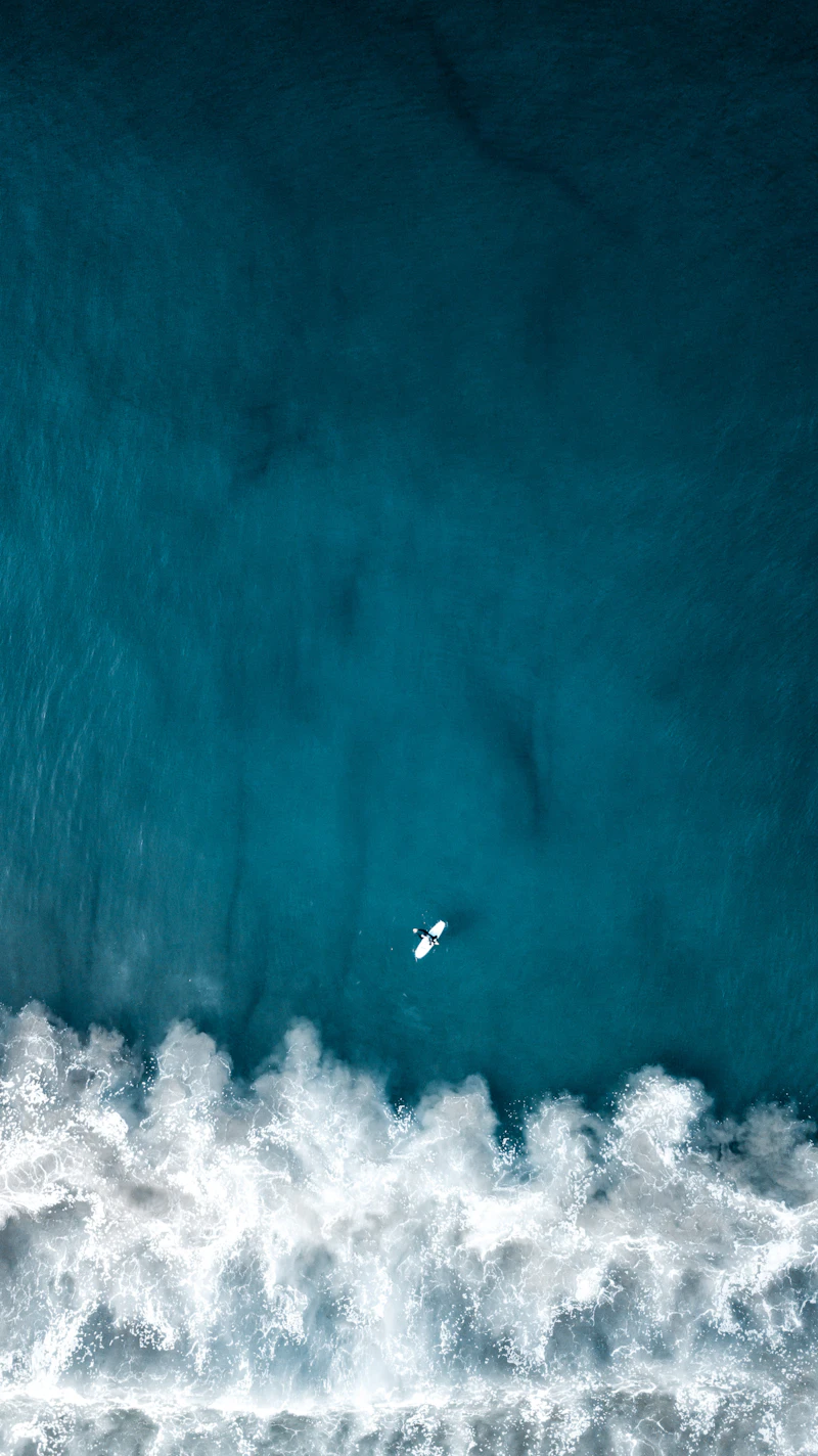 Aerial view of a surfer riding a wave