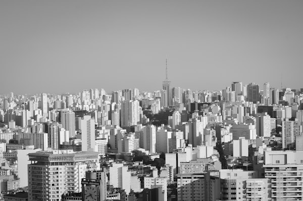 The city of towers to the horizon, in black and white — São Paulo, Brazil