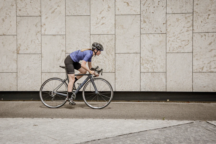 Woman riding a road bike outdoors
