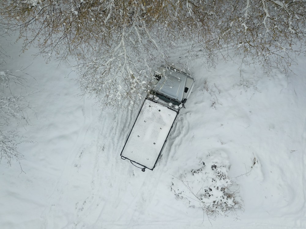 white truck on snow covered ground