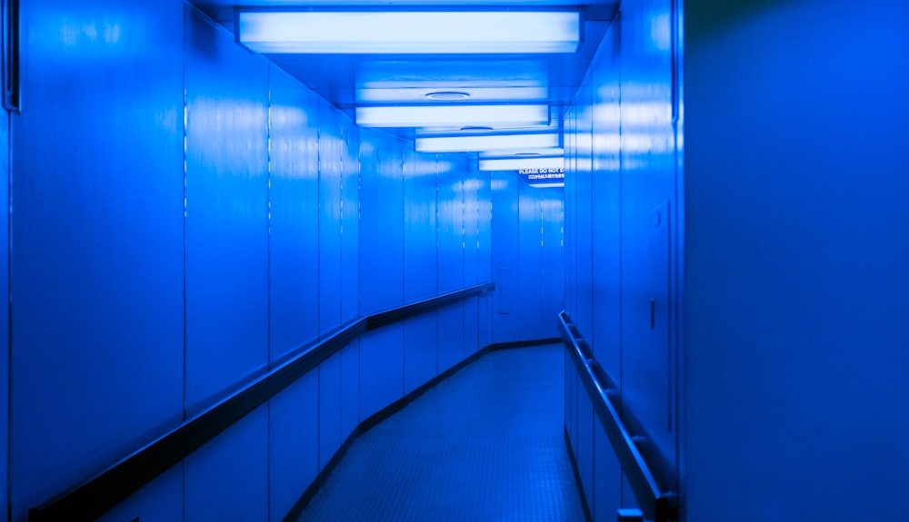 hallway with blue lights on