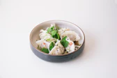 Pan-seared wagyu gyoza with dipping sauce