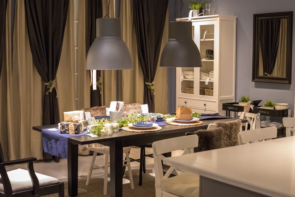 plates on brown wooden table