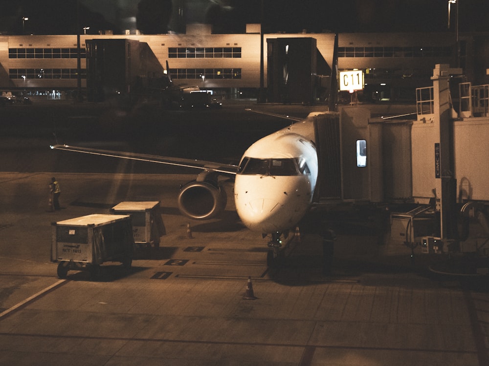 white airliner in airport