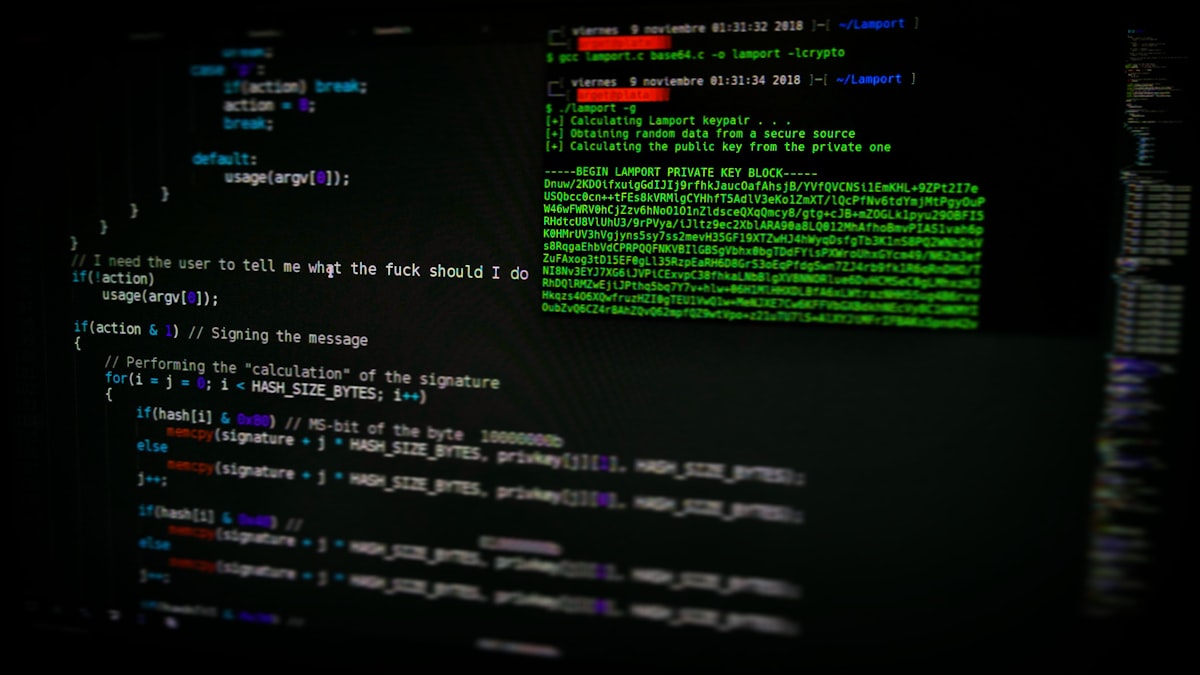Dark computer terminal displaying green code with a red error warning block