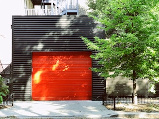 red closed door shutter