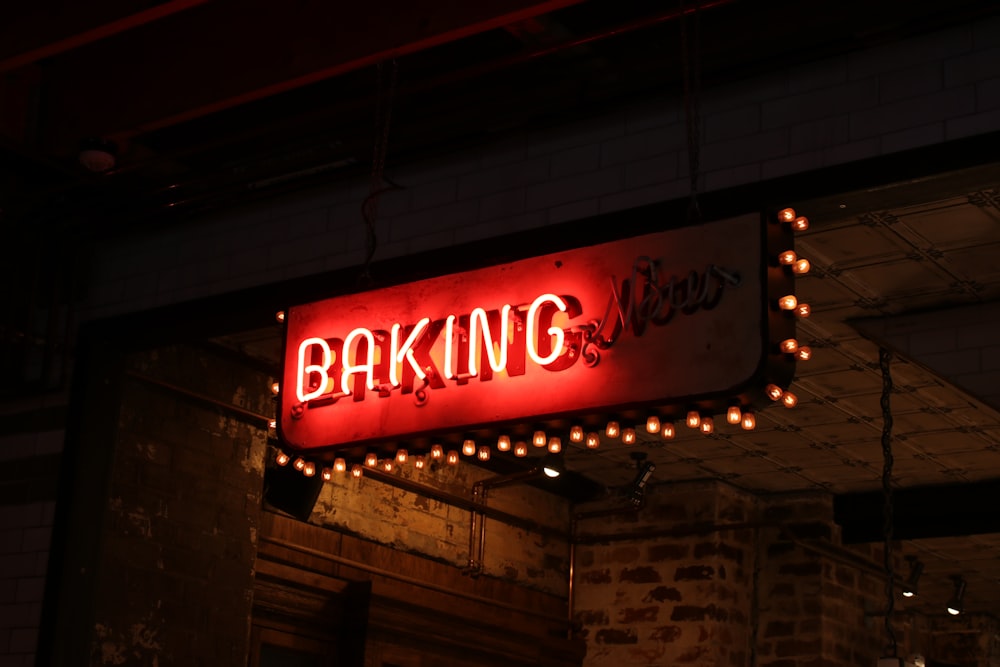 red and white Baking LED signage