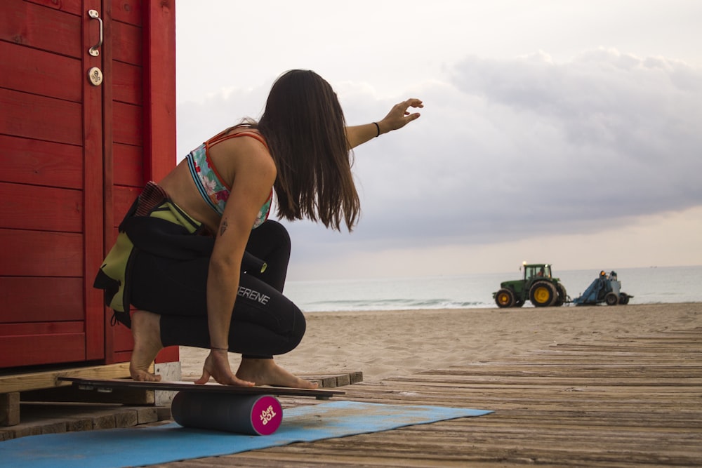 woman playing balance board