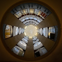 a circular view of the ceiling of a building