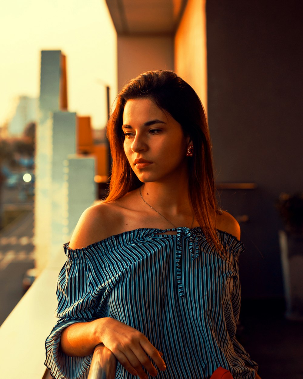 blue off-shoulder dress