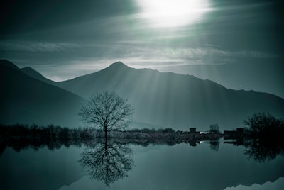 body of water with mountains nearby serene google meet background