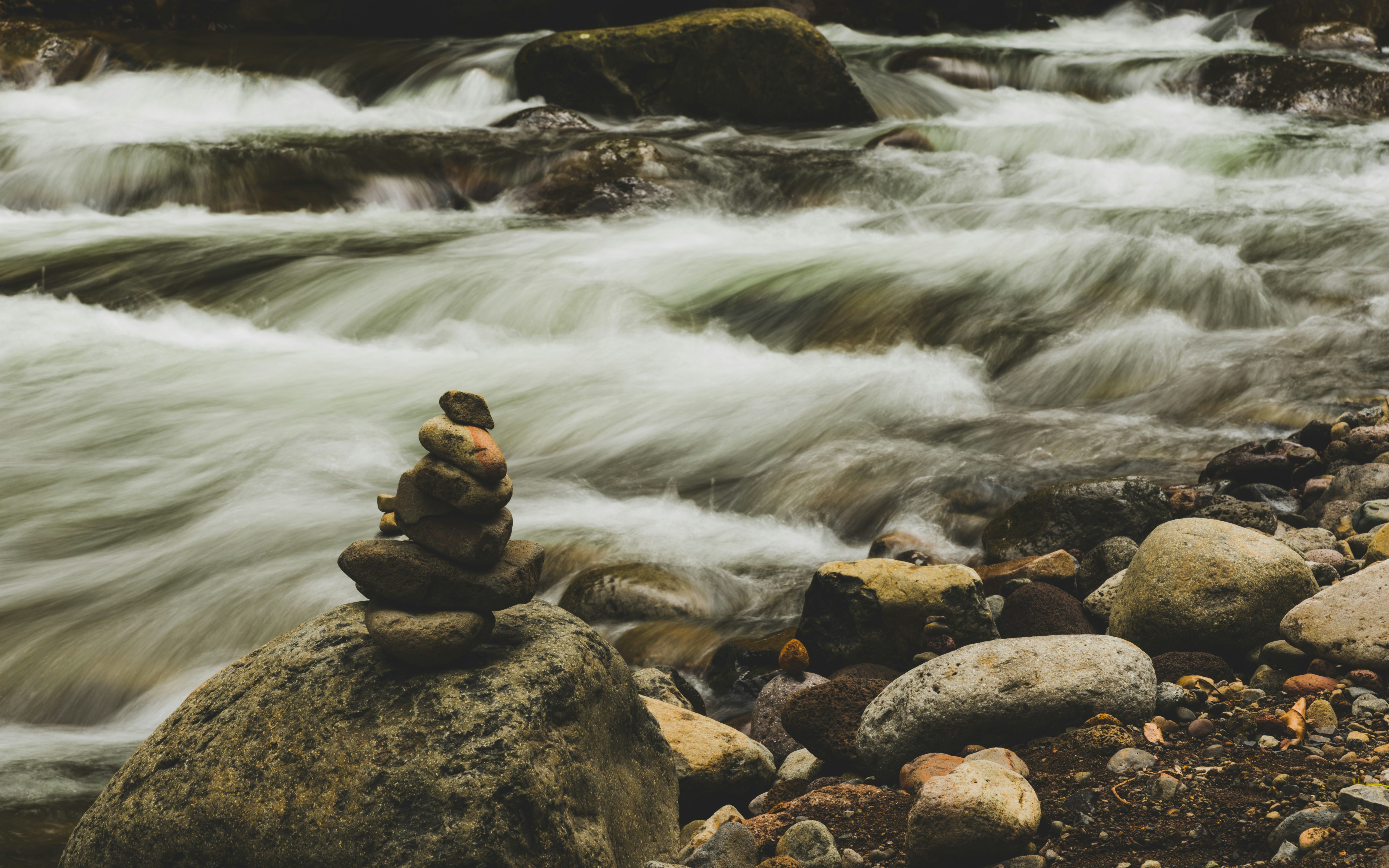 gray rock-a-stack near falls