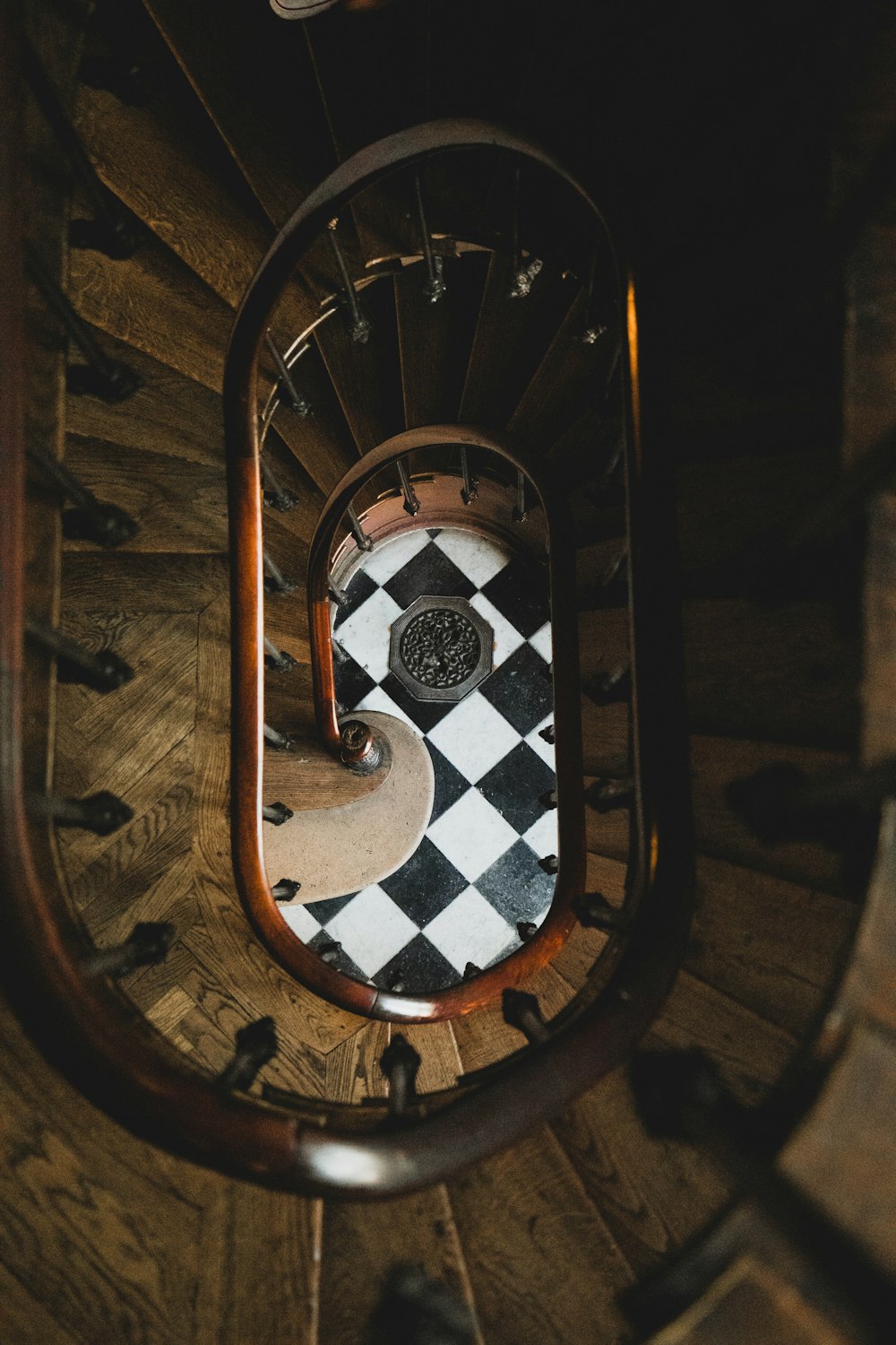 brown spiral staircase