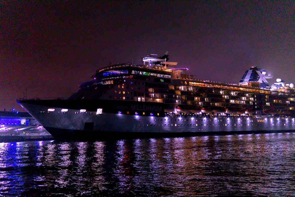 cruise ship at night