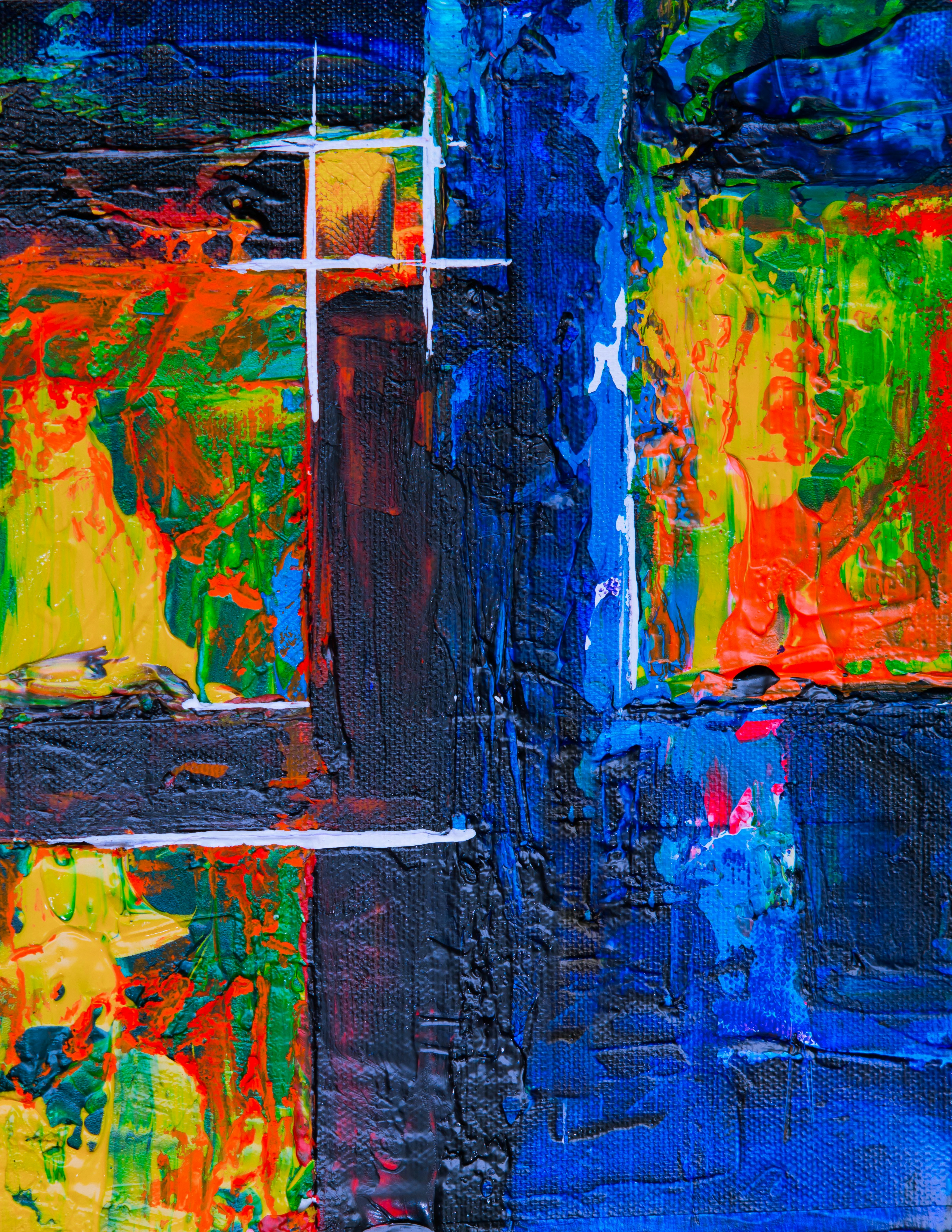 blue red and yellow abstract painting