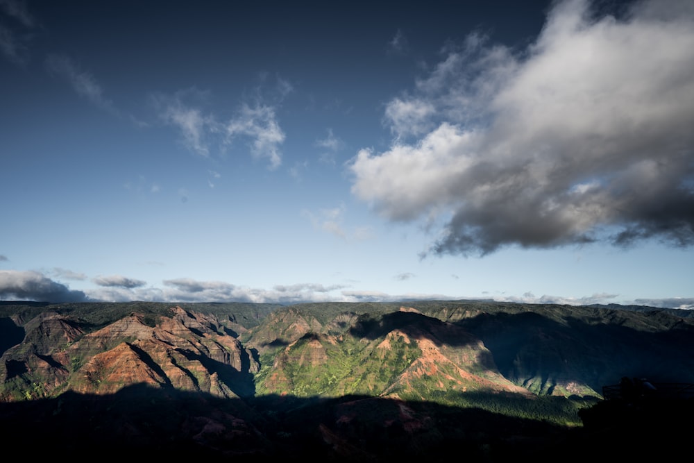 une vue panoramique d’une chaîne de montagnes avec des nuages dans le ciel