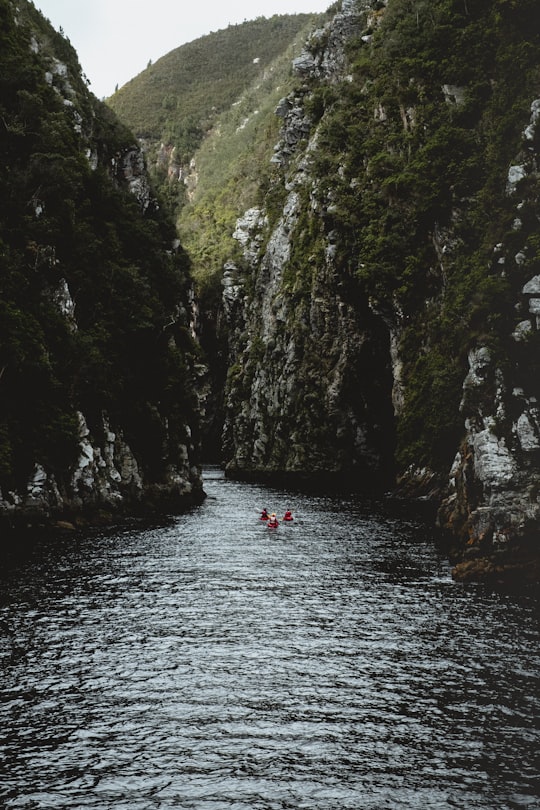 people in river between mountain gorge in Tsitsikamma South Africa