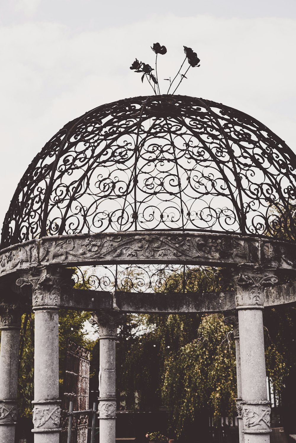 grayscale photography of dome top gazebo