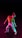 A dancer poses with a dynamic stance against a dark background, illuminated by colorful lights that cast hues of red and green. The dancer wears a bright yellow top and white pants, creating a vivid contrast with the darkness.