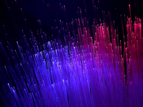 Fiber optic strands glowing with light