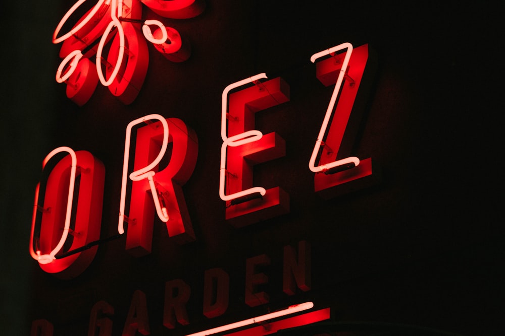 red OREZ neon signage