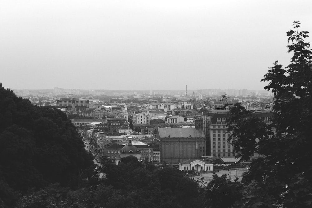 grayscale photo of buildings