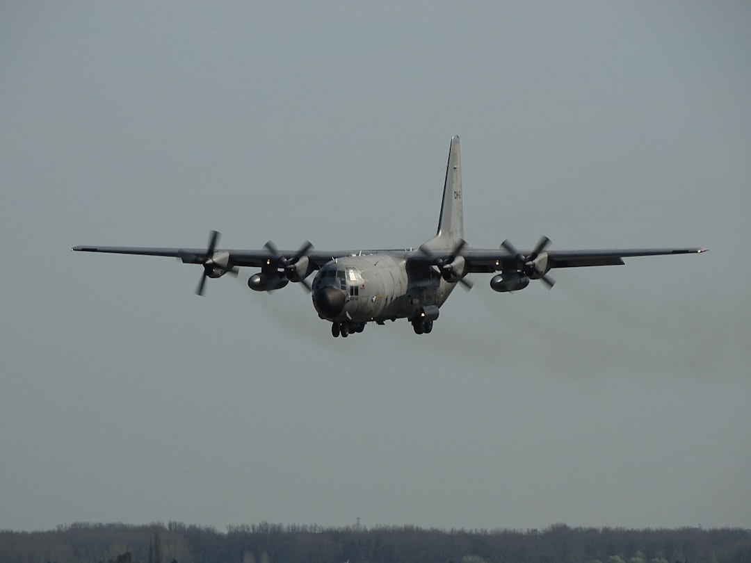 gray plane on sky during cloudless sky, Belgian Airforce landing at Brussels Airport