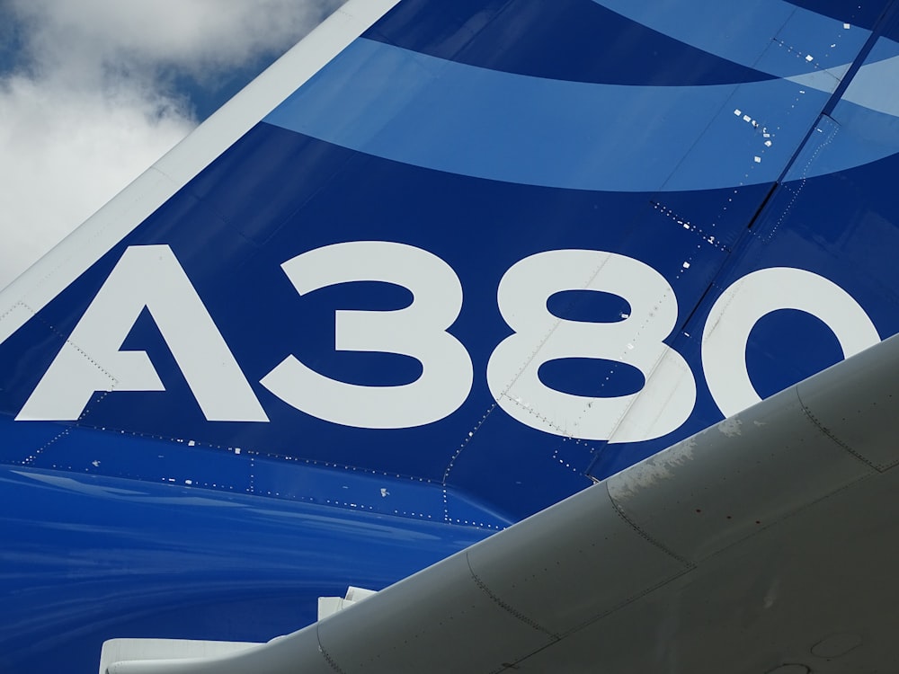 blue and white aircraft wing
