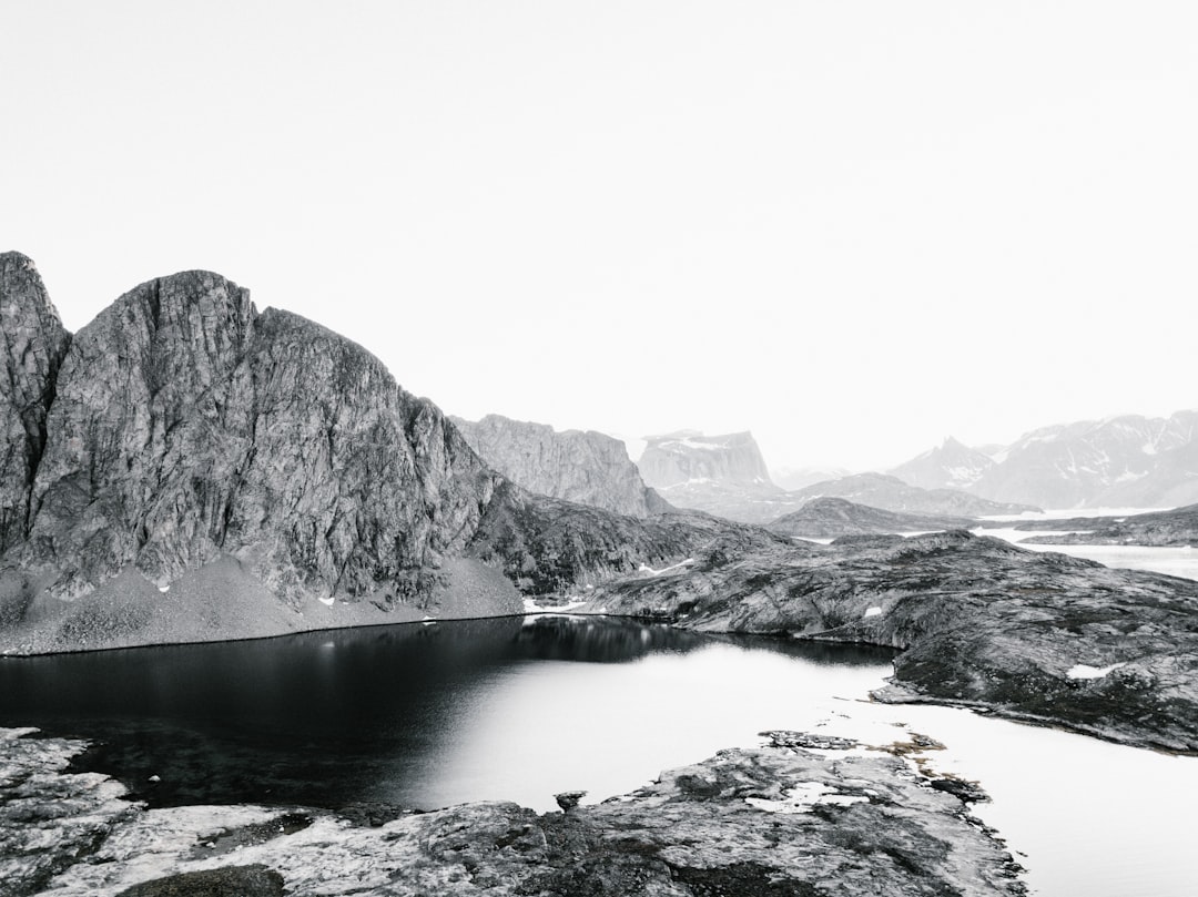 grayscale photo of lake