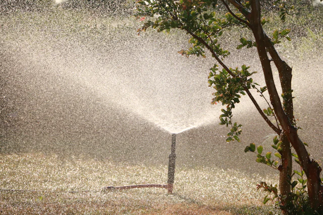 Örnek görsel · Ağaç yanında bahçe sprinkleri