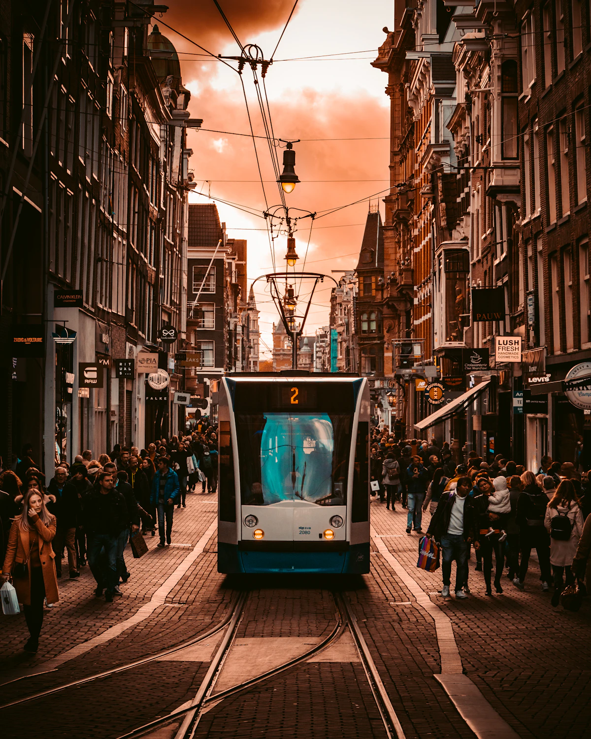 A tram on a street in the Netherlands