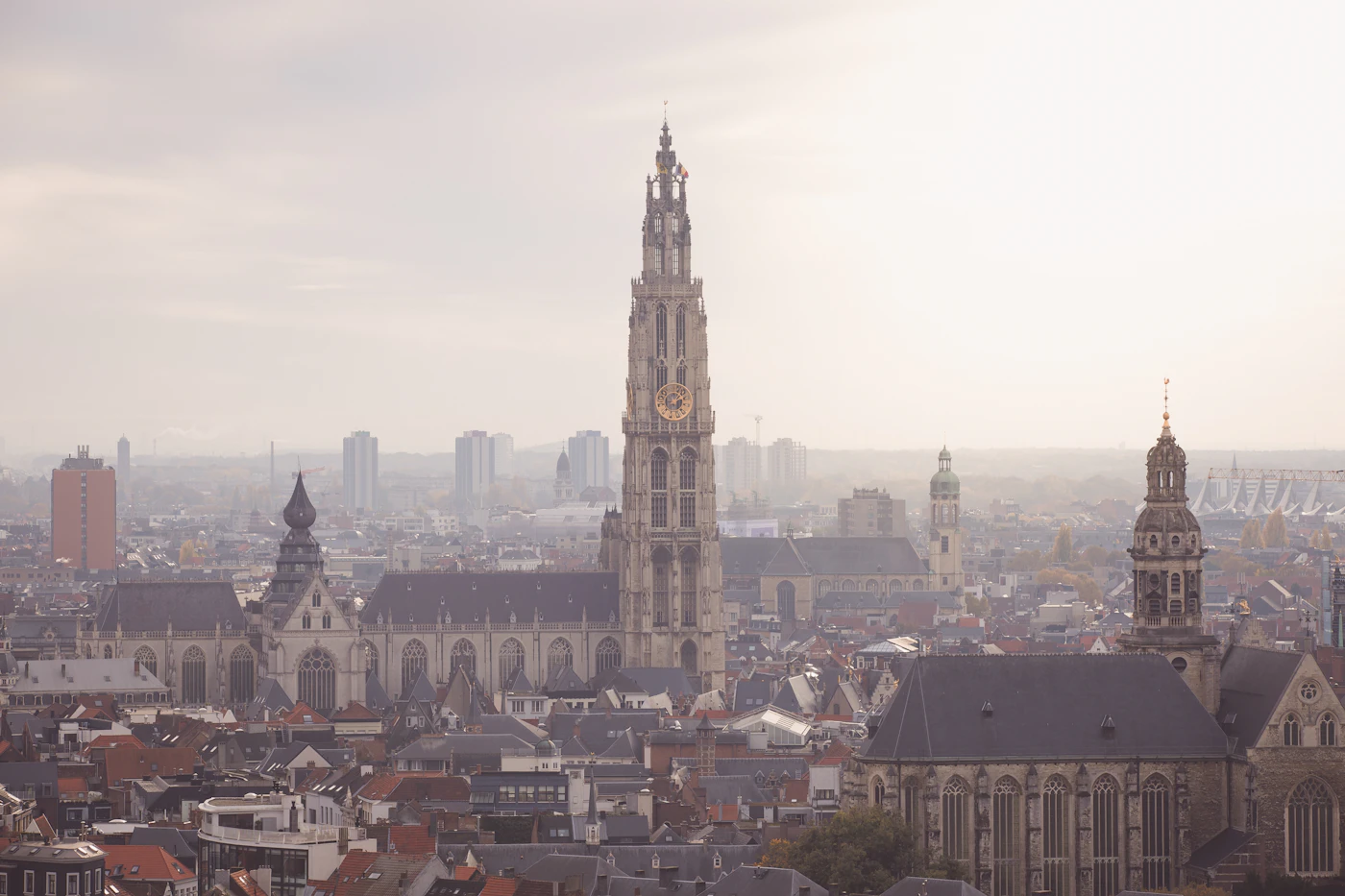 Uitzicht over de stad Antwerpen met de kathedraal