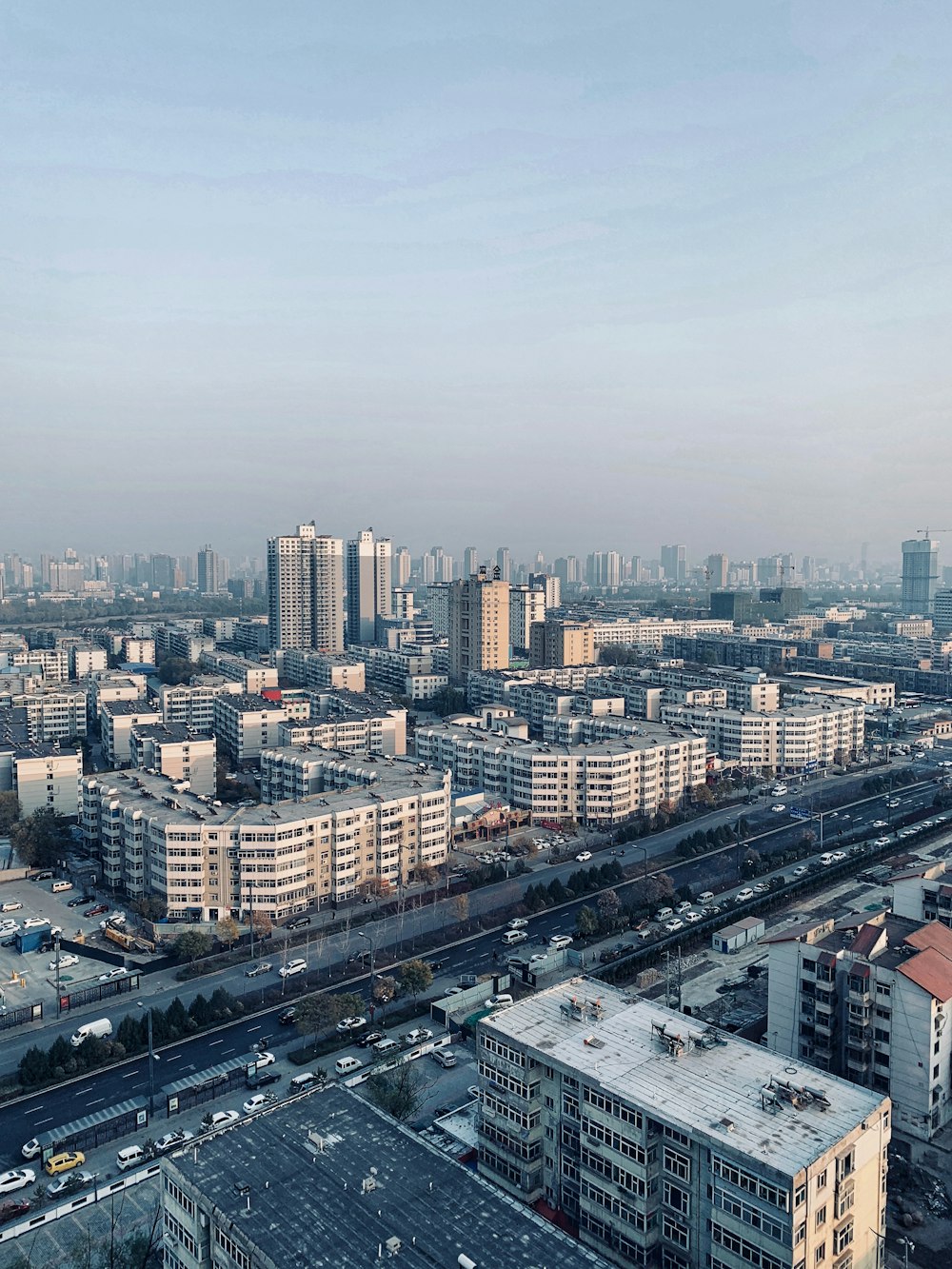 aerial view of city buildings